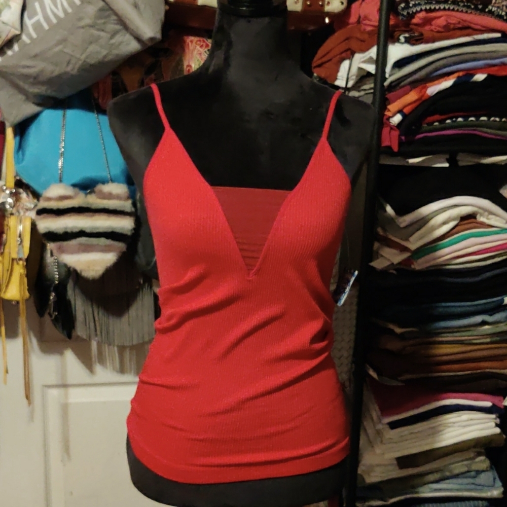 Free People Hot Pink mesh panel super stretchy tank top